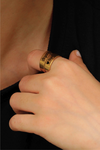 Gift for Couple - Stylish Couple Name Ring on hand as a romantic gesture