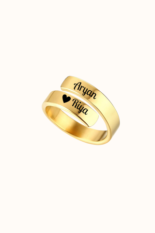 Gift for Couple - Open Couple Name Ring showing custom name engraving
